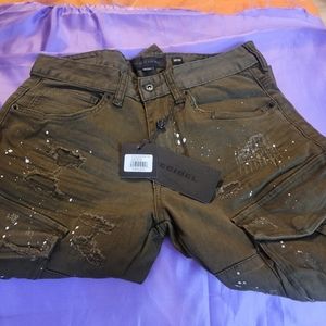 DECIBEL OLIVE GREEN MENS PANTS SIZE 30/32 WITH WHITE PAINT SPLATTER